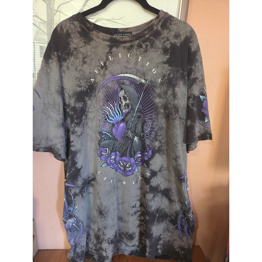 Affliction T-shirt Mortal Alchemy Buckle Mens Size 2XL Gray/Purple Stonewash